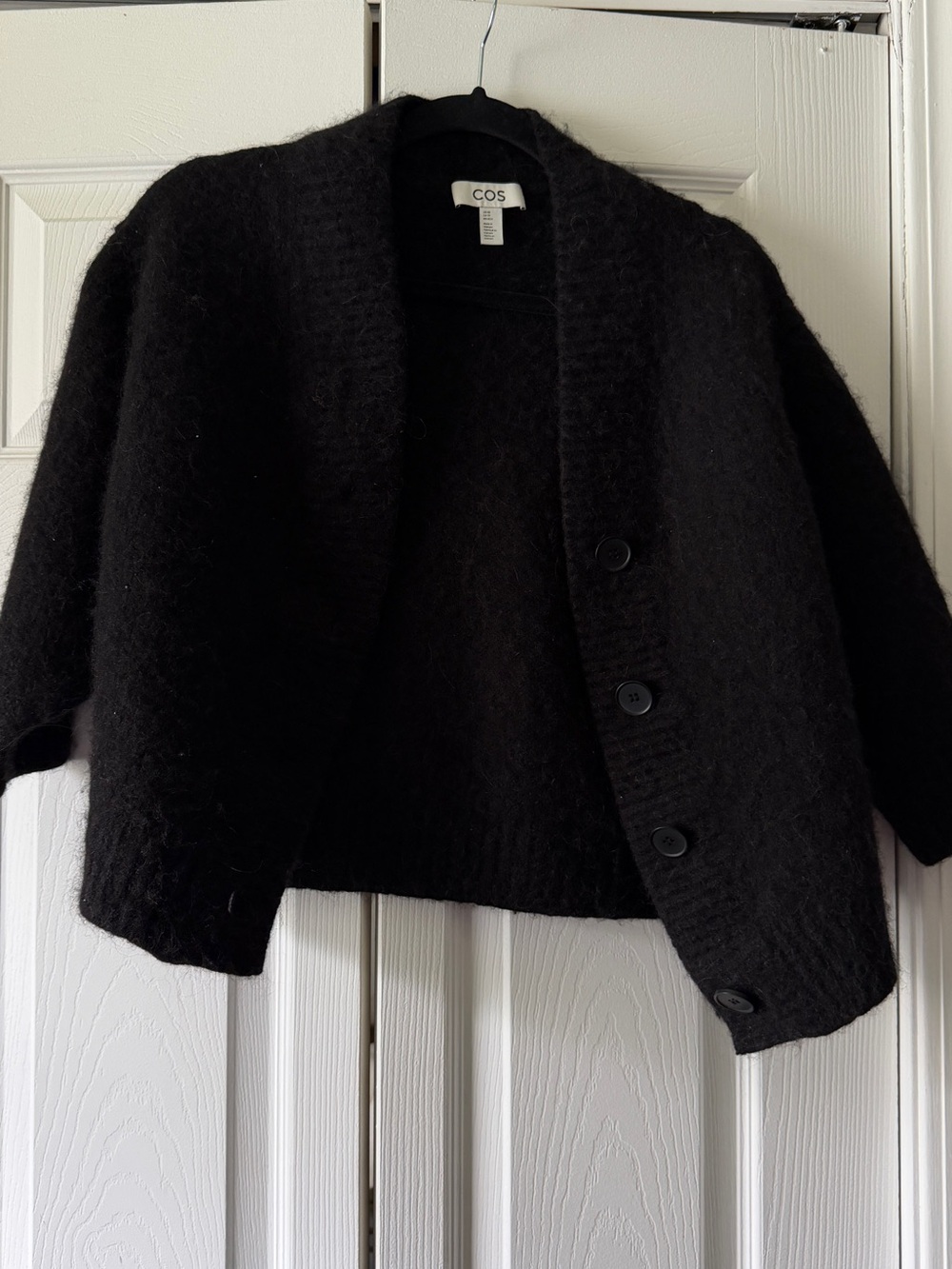 COS Black Fuzzy Button-Down Knit Cardigan